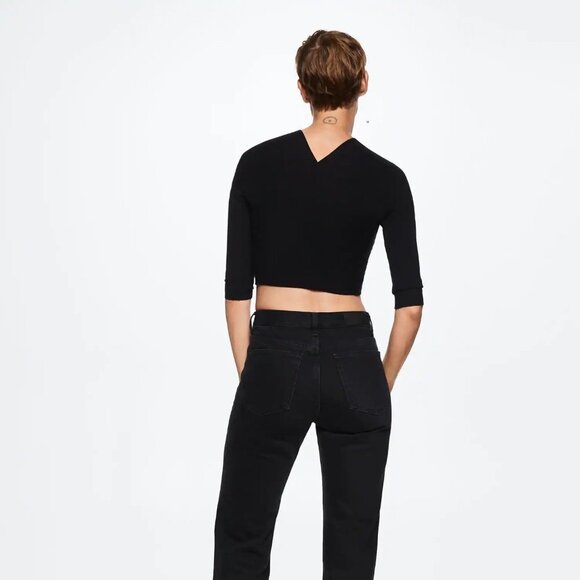 Mango Women's Double-breasted Cropped Sweater Black - Picture 4 of 8